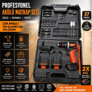 profesyonel akülü matkap seti 37 parça | 2 akülü kablosuz vidalama & delme makinesi, yüksek torklu drill set