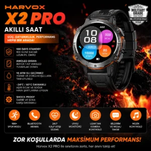 Harvox X2 PRO Akıllı Saat | AMOLED Ekranlı Bluetooth Smart Watch 100 Gün Batarya