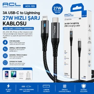 acl ack 105 usb c to lightning Şarj kablosu 27w 2 metre | iphone hızlı Şarj kablosu
